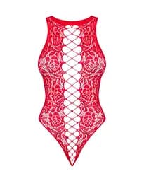 Ажурний бодістокінг із ефектом шнурівки Obsessive B120 teddy red S/M/L One size - мініатюра 5