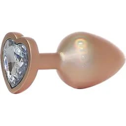 Анальна пробка с кристаллом Jewellery Pearl Gold Heart Plug S 7 см (прозрачный)