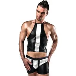 Комплект белья Passion 018 Set черные шортики и топик с белыми элементами L/XL