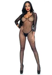 Бодістокінг Leg Avenue V Front Bodystocking One size Black дрібна сітка доступ - мініатюра 4