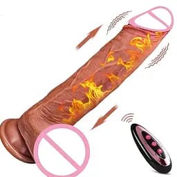 Реалістичний вібратор із поступальними рухами та підігрівом 22 см - Коричневий