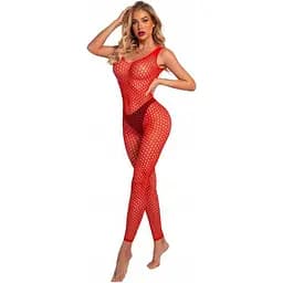 Сексуальний бодістокінг в сітку з відкритою спиною червоного кольору універсальний розмір XS/S/M