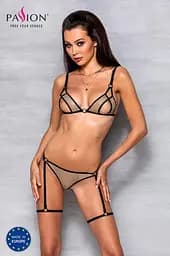 Еротичний комплект спідньої білизни Passion GABI Set XXL/XXXL beige трусики з гартерами - мініатюра 5