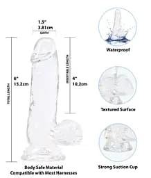Прозорий фалоімітатор Addiction - Clear Dildo with Balls 6″, віброкуля в подарунок - мініатюра 2