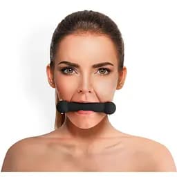 Кляп Палка, силикон и натуральная кожа, Art of Sex - Gag Stick Silicon, Черный