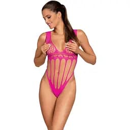 Сітчастий бодістокінг із поздовжніми вирізами Obsessive B121 teddy рожевий S/M/L