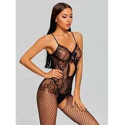 Бодістокінг з прозорою тканиною та відкритим доступом S/M Чорний K000473