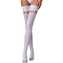 Панчохи Passion ST121 1/2 білі, на ажурній силіконовій резинці, з квітковим орнаментом