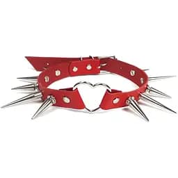 Чокер сердце с большими шипами, из натуральной кожи Art of Sex - Crystal, Червоний