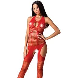 Бодистокинг с имитацией чулок Passion BS079 red One size