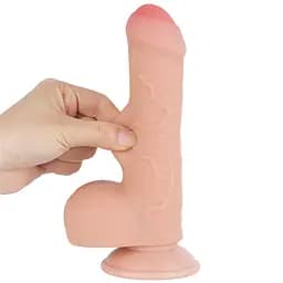 Фалоімітатор LoveToy Sliding-Skin Dual Layer Dong 7" 18.3 см тілесний - мініатюра 3