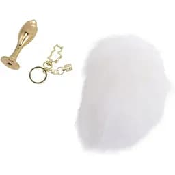 Металева анальна пробка Кролячий хвост Lockink Sevanda White Bunny-Tail Anal Rose-shape Plug - мініатюра 3