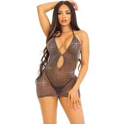 Платье Leg Avenue Lurex RhinestOne Keyhole Halter Dress One Size Black/Silver