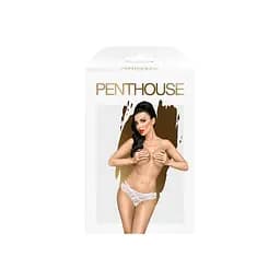 Трусики-бікіні Penthouse Catch Me White мереживо вузькі ремінці вирізи на сідницях бантик M/L - мініатюра 3