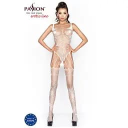 Бодістокінг Passion BS034 комбінезон імітація боді та панчохи S/M/L white - мініатюра 2