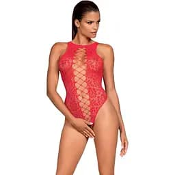 Ажурний бодістокінг із ефектом шнурівки Obsessive B120 teddy red S/M/L One size
