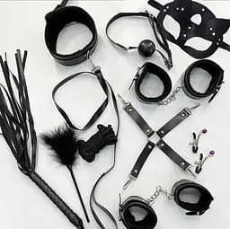 Набір для BDSM 10 елементів бондажу для таємничих ігор Чорний K000474 - мініатюра 3