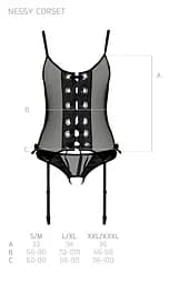 Корсет зі шнурівкою Passion NESSY CORSet S/M black стрінги з відкритим доступом пажі для панчіх - мініатюра 7