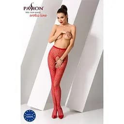 Еротичні колготки-бодістокінг Passion S010 red з доступом геометричний малюнок S/M/L - мініатюра 2