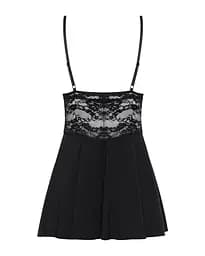 Сатиновий пеньюар з мереживом Obsessive 810-BAB-1 babydoll & thong чорний пеньюар танга L/XL - мініатюра 6
