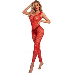 Бодістокінг сексуальний в сітку з відкритою спиною червоного кольору універсальний розмір XS/S/M