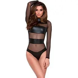 Латексне боді з неперевершеною сіточкою S/M Чорний K000685