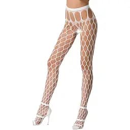 Эротические колготки-бодистокинг Passion S021 white в крупную сетку с высоким пояском S/M/L