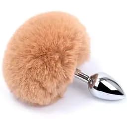 Анальна пробка класична металева з хвостиком 7,5 см BunnyTail Коричневий