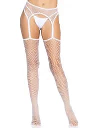 Панчохи-сітка Leg Avenue Net stockings with garter belt One size White пояс підв'язки - мініатюра 3