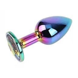 Анальна пробка із кристалом S Rainbow Gem Chisa, металева, різнокольорова, 7 х 2.7 см