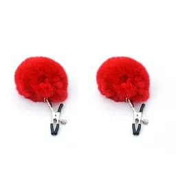 Ультрачутливі затискачі для сосків з хутром "Pom Pom Nipple Clamps" Червоний K0521-2