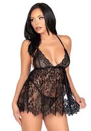 Пеньюар Leg Avenue Floral lace babydoll & string Black S - мініатюра 5