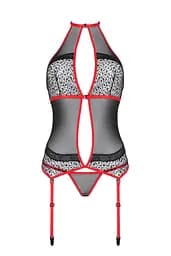 Корсет з пажами Passion Satara CORSet S/M red стрінги мереживо застібки спереду та ззаду - мініатюра 3
