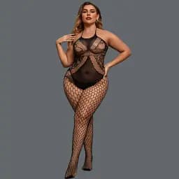 Бодістокінг жіночий, нейлон, Plus Size, еротичний, відкритий доступ, чорний XL-XXL - мініатюра 4