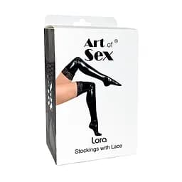 Сексуальні вінілові панчохи Art of Sex - Lora з мереживом червоний колір S - мініатюра 3