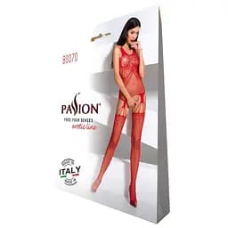 Бодістокінг Passion BS070 комбінезон імітація панчох та ажурного топу S/M/L red - мініатюра 5