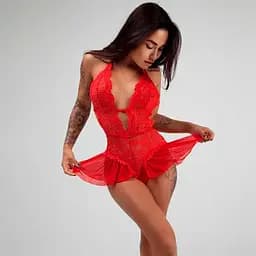 Сексуальний боді-пеньюар з відкритою спиною S/M червоний K1009-3