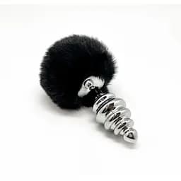 Металева анальна пробка Кролячий хвостик Alive Fluffy Twist Plug L Black діаметр 3.8 см - мініатюра 2