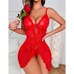 Спокусливий пеньюар червоний - S/M – Еротична білизна