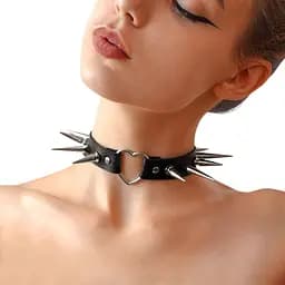 Чокер серце з великими шипами, із натуральної шкіри Art of Sex - Crystal - мініатюра 3