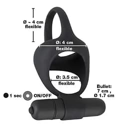Віброкільце Black Velvets Cock Ball Ring 7 см чорний - мініатюра 8