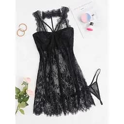 Мереживний пеньюар з чокером S/M Чорний K000935