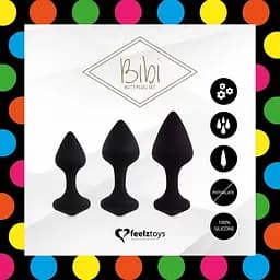 Набір силіконових анальних корків FeelzToys Bibi Butt Plug Set 3 шт. Black - мініатюра 3