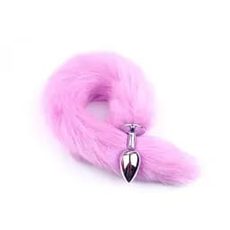 Анальна пробка металева конусна з довгим хвостиком 6 см фіолетова