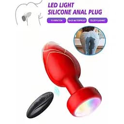 Анальна пробка, що світиться, з вібрацією та ПУ Light Anal Plug 3,5*9 см червоний - мініатюра 2