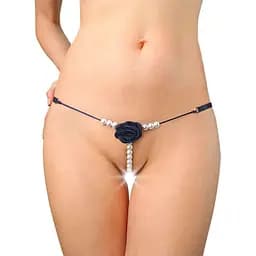 Сексуальні трусики з перлами та трояндочкою Aurora сині XS-М