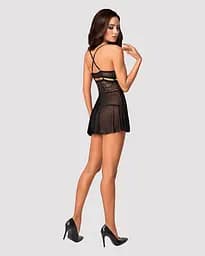 Еротичний мереживний комплект із сіточкою Obsessive 838-BAB-1 babydoll & thong black чорний пе XXL - мініатюра 4