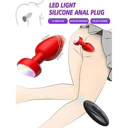 Анальна пробка, що світиться, з вібрацією та ПУ Light Anal Plug 3,5*9 см червоний - мініатюра 10