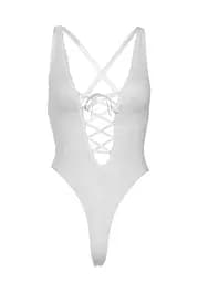 Leg Avenue Floral lace thong teddy OS White One size - мініатюра 8