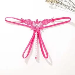 Стрінги 'Перлинки' з декором у вигляді намистин та квітів S/M Фуксія K0573-5